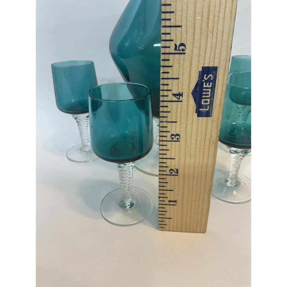 Empoli Hand Blown ITALIAN Teal Green Decanter & 4Glass Set‎  – 15,5